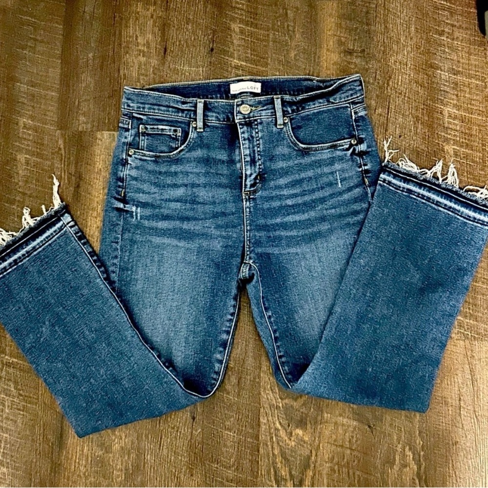 LOFT Blue Distressed Ankle Jeans
